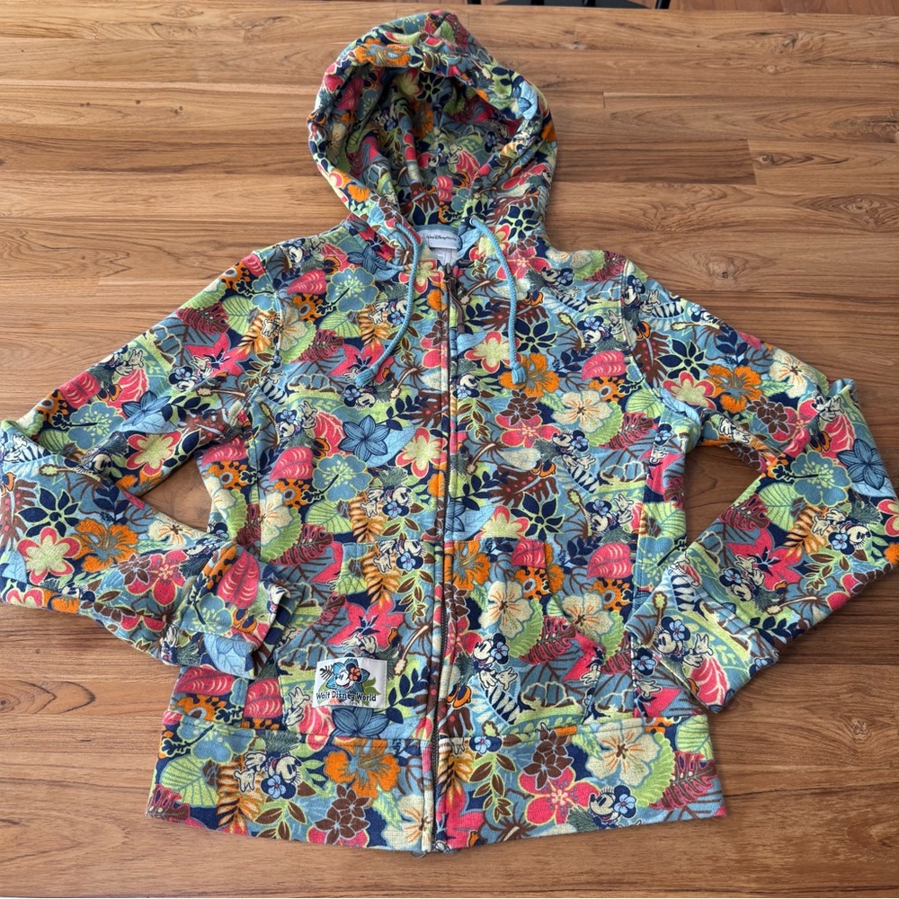 Tropical Minnie Mouse Zip Up Hoodie Women’s Medium Disney Sweatshirt